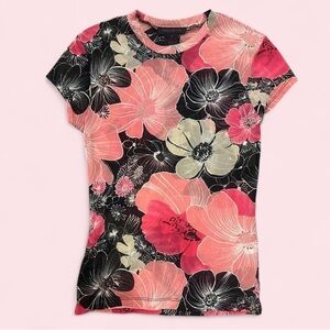 The Limited Pink and Black Floral Short-Sleeve Crewneck Tee